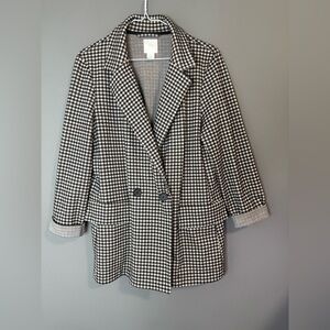 H&M size 10 Black and White Checkered Coat/Blazer, long sleeve button up office